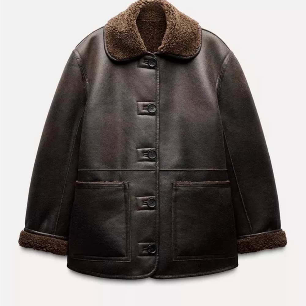 ZARA DOUBLE FACED REVERSIBLE FAUX LEATHER COAT
